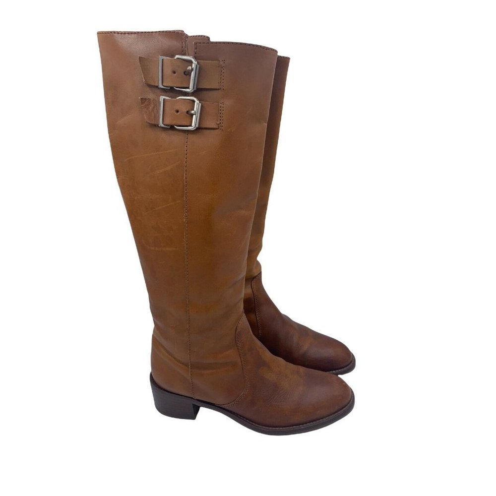 J. Crew Size 6 Brown Leather Double Buckle Accent Tall Boots Western Style